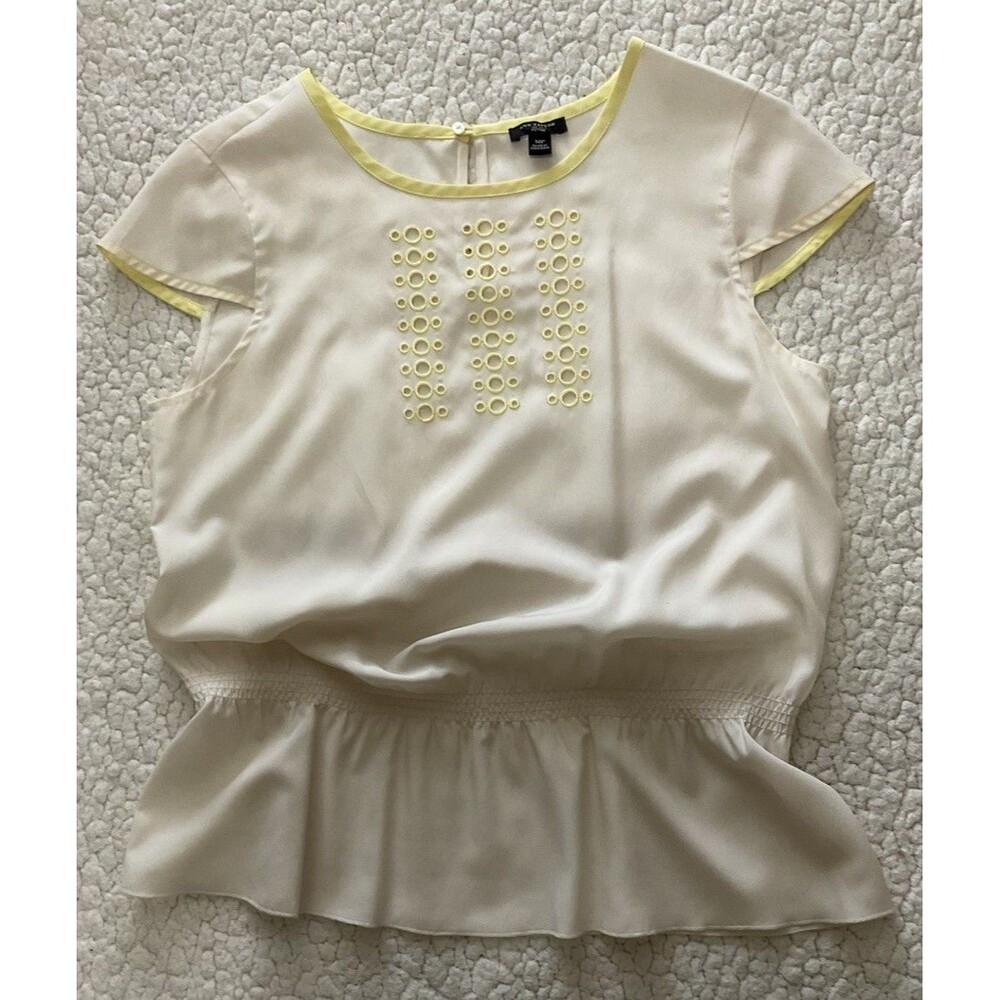 Ann Taylor Petites, Peplum Blouse, Cap Sleeves, Cream, Yellow Trim, Size: MP - Picture 8 of 8